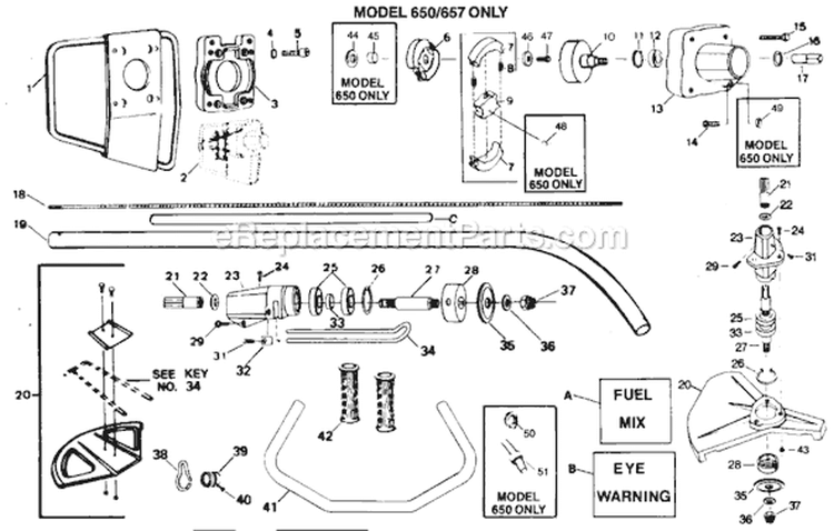 Page B Diagram and Parts List for 657  Weed Eater Trimmer
